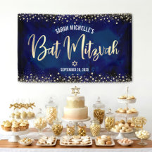 Navy Gold Bat Mitzvah Modern Foil Glitzer Script