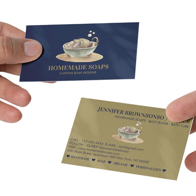 Navy Gold Bath Tub Bubbles Sox Soap Visitenkarte (Navy Gold Bath Tub Bubbles Soy Wax Soap Business Card
)
