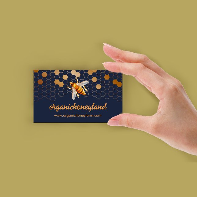 Navy Gold Bee auf Honeycomb Apiary Visitenkarte (Navy Gold Bee on Honeycomb Apiary Business Card)
