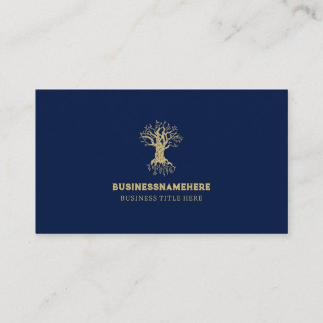 Navy Gold Blau Lebensbaum Visitenkarte (Vorderseite)
