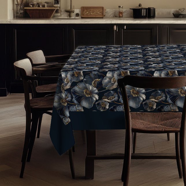 Navy Gold Blumen Tischdecke Elegantes Monogramm Ge (Navy Gold Floral Tablecloth Elegant Monogram Gift)