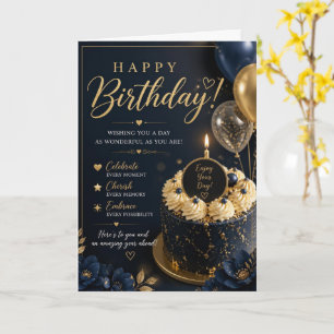 Navy Gold Blumen-Torten-Geburtstagskarte Karte