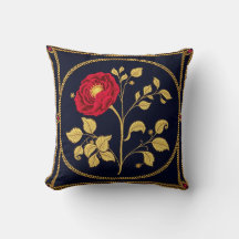 Navy Gold Blumenmedaillon-Wurfkissen
