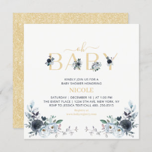 Navy & Gold Boho Floral Baby Showplatz Einladung