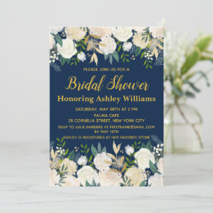 Navy Gold Boho Greenery Bridal Dusche Einladungen
