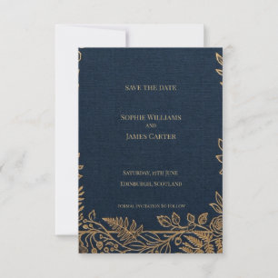 Navy Gold Botanische Save-the-Date-Karte Save The Date