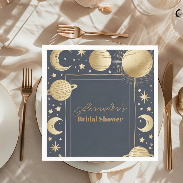 Navy Gold Celestist Crescent Moon Brautparty Serviette (Von Creator hochgeladen)
