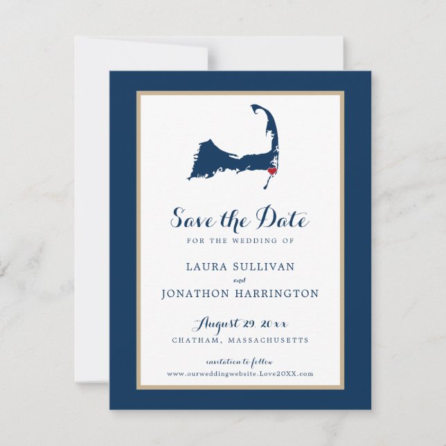 Navy Gold Chatham Cape Cod Wedding Speichern Sie d Save The Date (Vorderseite)