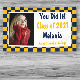 Navy Gold Checkerboard Foto Abschluss Banner