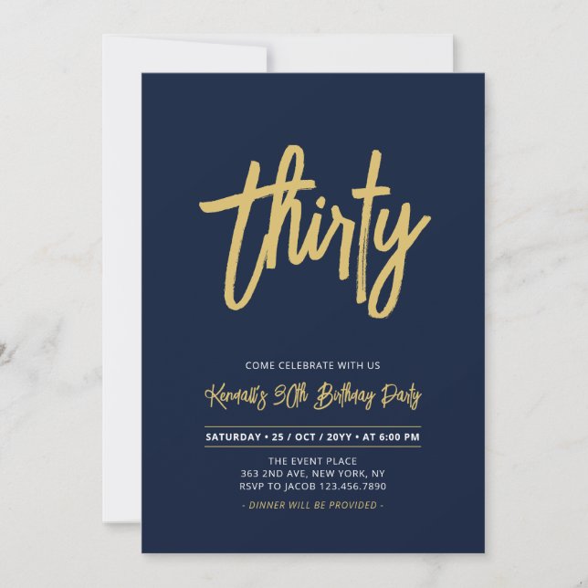 Navy & Gold | Chic Thirty 30th Birthday Party Einladung (Vorderseite)