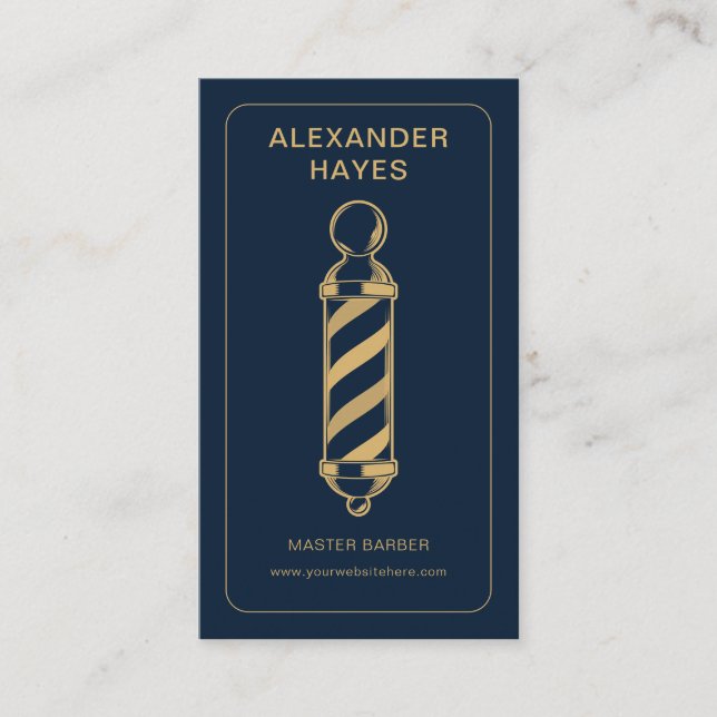 Navy Gold Classic Pole Master Friseur Visitenkarte (Vorderseite)