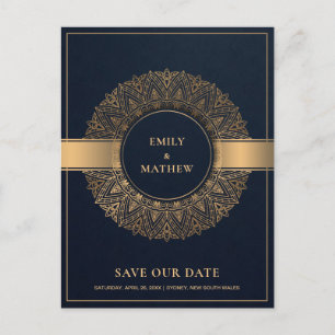 NAVY GOLD CLASSIC VERZIERT MANDALA SAVE THE DATE ANKÜNDIGUNGSPOSTKARTE