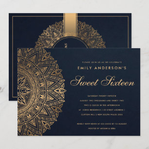 NAVY GOLD CLASSIC VERZIERT MANDALA SWEET 16 GEBURT EINLADUNG