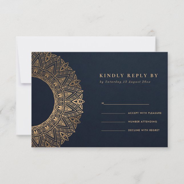 NAVY GOLD CLASSIC VERZIERT MANDALA WEDD RSVP (Vorderseite)