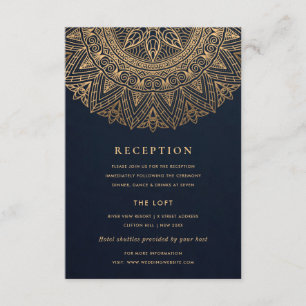 NAVY GOLD CLASSY VERZIERT MANDALA WEDDING REZEPTIO BEGLEITKARTE