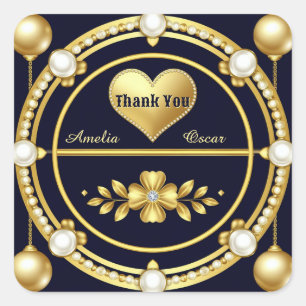 ✨ Navy Gold Diamant Hochzeits-Dankeschön-Geschenk  Quadratischer Aufkleber