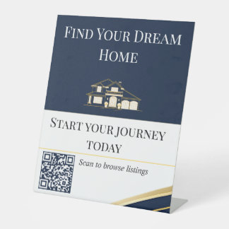 Navy Gold Dream Home Realtor QR Sign Sockelschild