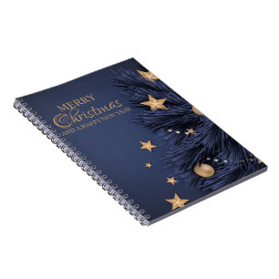 Navy Gold Einfaches Weihnachtstag-Spiral-Foto  Notizblock