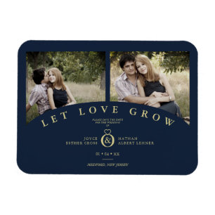 Navy Gold Elegant 2 Fotos ließ Liebe Hochzeit wach Magnet