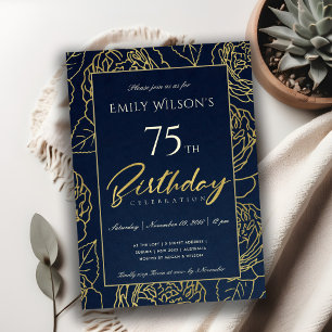 NAVY GOLD ELEGANT ROSE FLORAL JEDER ALTER GEBURTST EINLADUNG