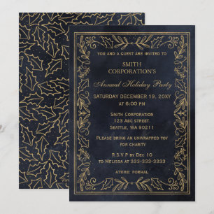 Navy Gold Elegante Corporate Holiday Party Einladung