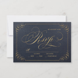 Navy Gold elegante Kalligrafie Vintage Hochzeit UA RSVP Karte