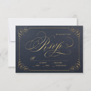 Navy Gold elegante Kalligrafie Vintage Hochzeit UA RSVP Karte