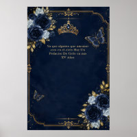 Navy Gold Floral Butterfly Quinceañera