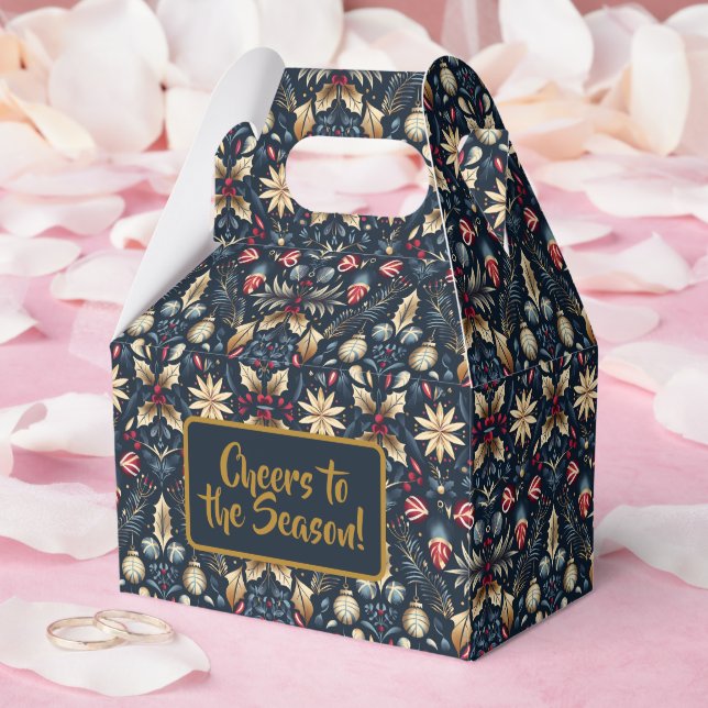 Navy & Gold Floral Christmas Pattern Geschenkschachtel (Hochzeit)