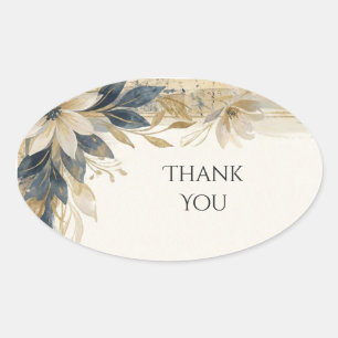Navy Gold Floral Danke Oval Aufkleber