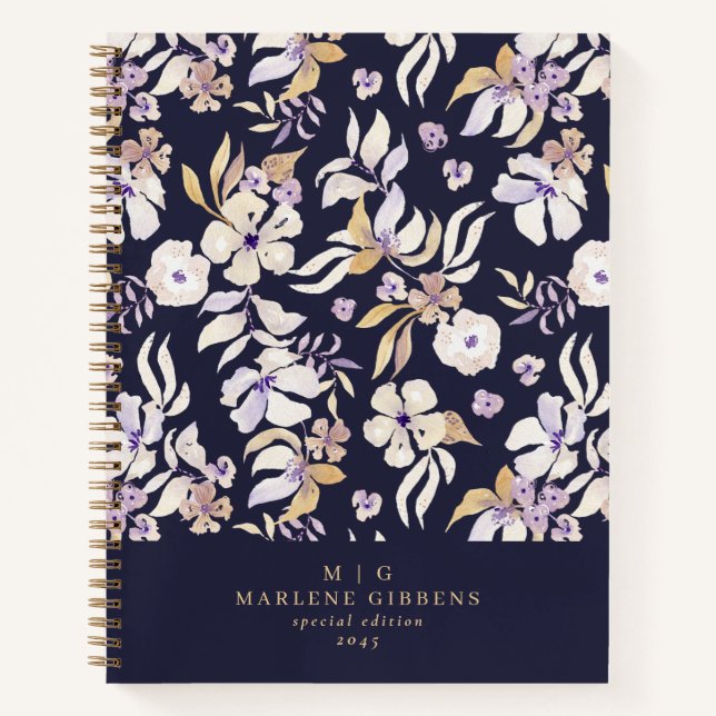 Navy Gold Floral Notizbuch (Vorderseite)