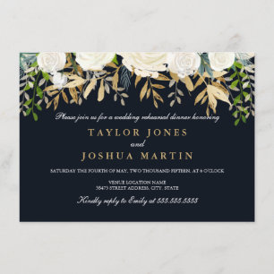 Navy Gold Floral Probe Dinner Einladung
