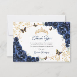 Navy Gold Floral Quinceanera Dankeskarte