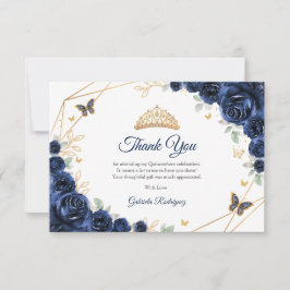 Navy Gold Floral Quinceanera Dankeskarte