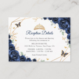 Navy Gold Floral Quinceanera Reception Details Begleitkarte
