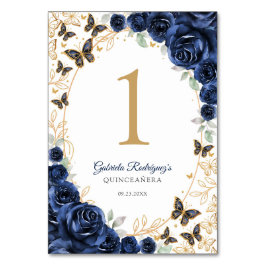 Navy Gold Floral Quinceanera Tischnummer