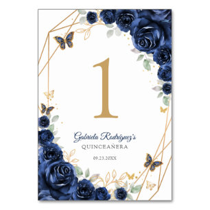 Navy Gold Floral Quinceañera Tischnummer