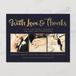 Navy Gold Foil Vielen Dank Script Typografy Foto Postkarte
