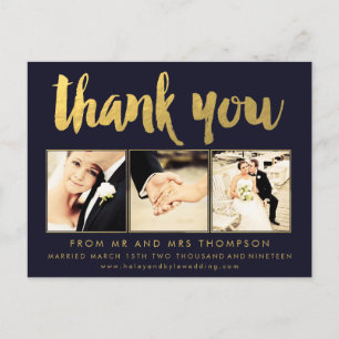 Navy Gold Foil Vielen Dank Script Typografy Foto Postkarte