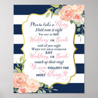 Navy Gold Foil Wedding | Brautparty-Zeichen 8x10" Poster