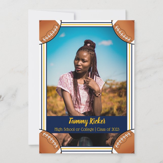 Navy & Gold Football Abschluss Ankündigung (Vorderseite)