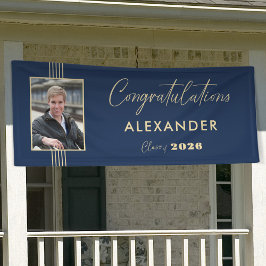 Navy Gold Foto Frame 2025 Graduation Party Banner