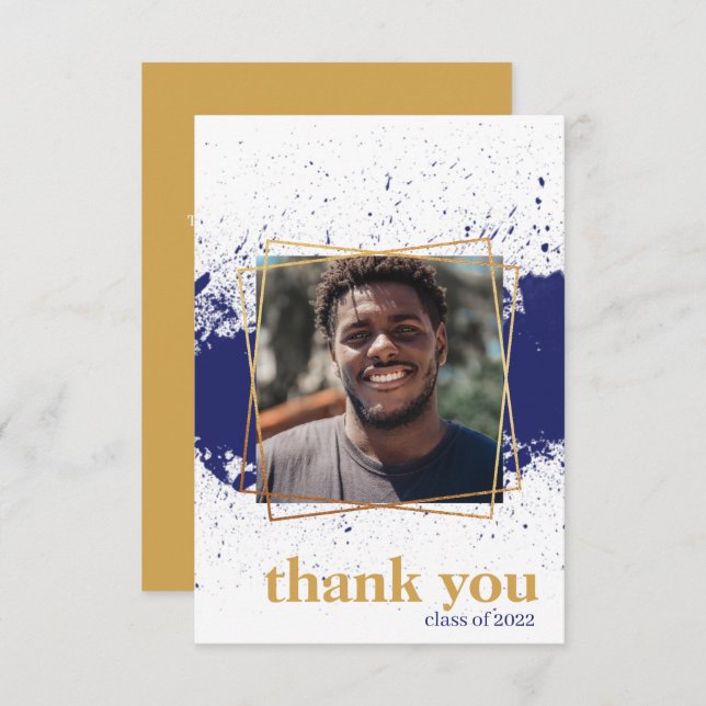 Navy & Gold Funky Platscher Abschluss Danke Karte (Vorne/Hinten)