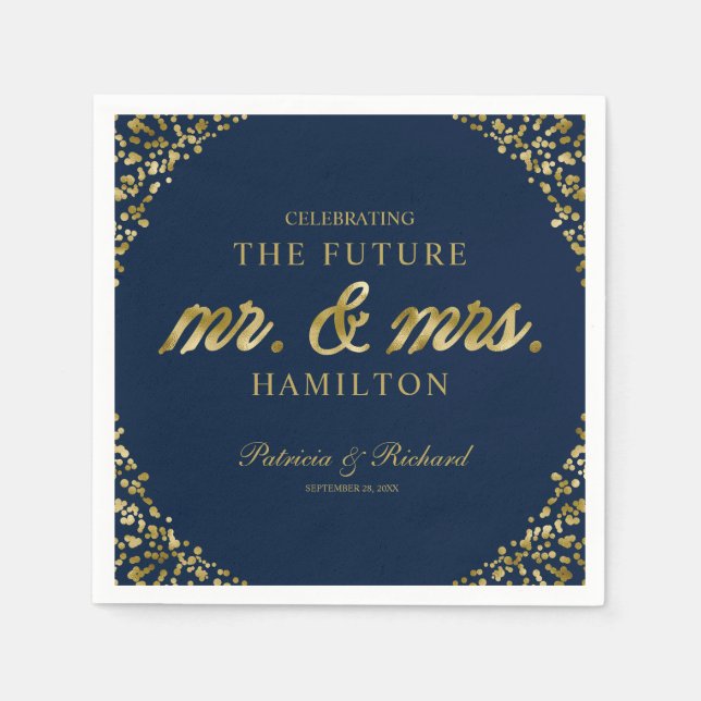 Navy Gold Future Mr. and Mrs Engagement Party Serviette (Vorderseite)
