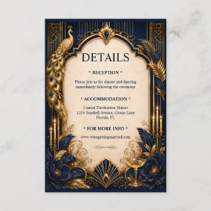 Navy gold Gatsby Pfau DETAILS Hochzeit luxuriös Begleitkarte