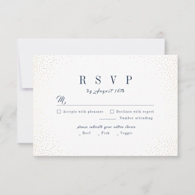 Navy & Gold Glitzer Ausgereifte Monogramm Hochzeit RSVP Karte (Vorderseite)