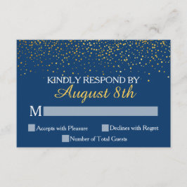 Navy Gold Glitzer Confetti Dots Wedding RSVP Card Karte