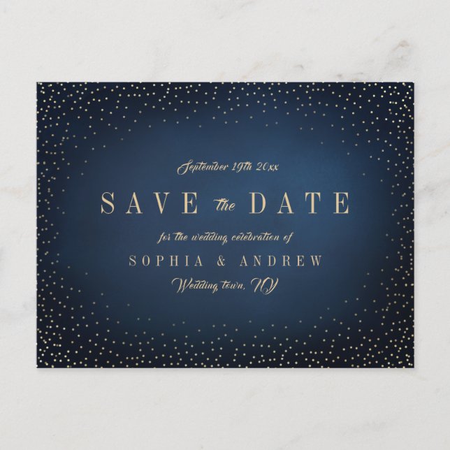 Navy & Gold Glitzer Einfach Save the Date Ankündigungspostkarte (Vorderseite)