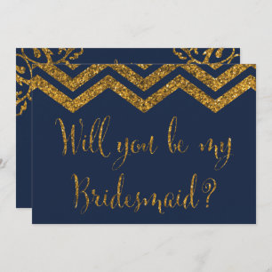 Navy & Gold Glitzer   Werden Sie meine Bridesmaid  Einladung