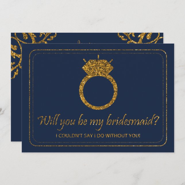 Navy & Gold Glitzer | Werden Sie meine Bridesmaid  Einladung (Vorne/Hinten)